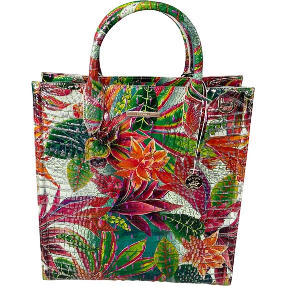 Brahmin Monique Tropical Utopia Leather Tote Bag Multicolor - Picture 2 of 10